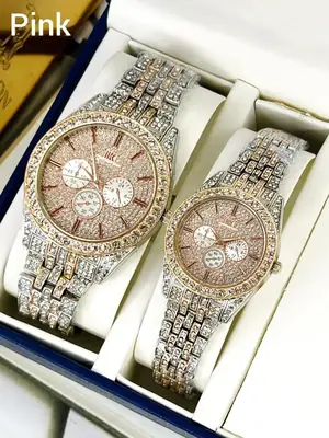 Stainless Steel Diamond Stone Couple Watches 