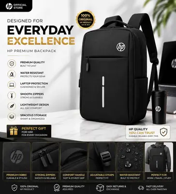 HP Black Laptop Backpack For Work School And Travel