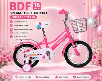 Strong 16 Size Light Pink Girlish Bicycle for Age 4-8 Year