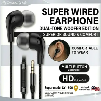 Clear Voice Wired Earphones Black