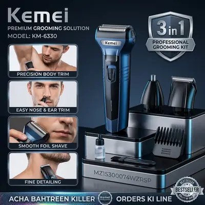 Foil Blade Unisex Hair Trimmer Kemei 6330 3 In 1 Trimmer Men