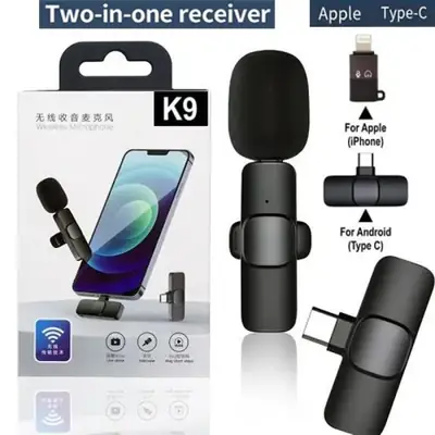 K9 Dual Wireless Microphone Long-Lasting Battery Mic 2in1