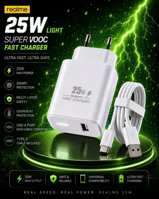 25W REALME TYPE C  Fast charger 3 in 1 Mobile Phone Charger 