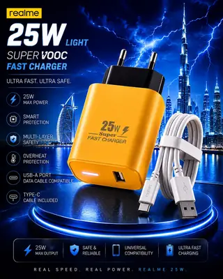 Realme 25W Fast Charger Type C 3in1 Mobile Adapter Kit