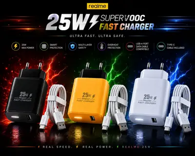 3 in 1 Mobile Phone Charger 25W Realme Type C Adapter