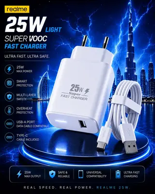 3 in 1 Mobile Phone Charger 25W Realme Micro USB Plug