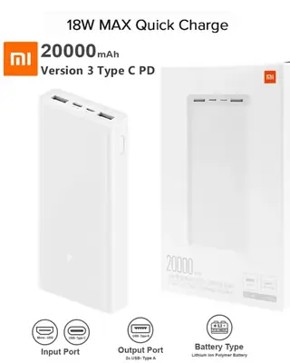 Mi 20000 mAh Power Bank Portable, Travel, Two Usb Port
