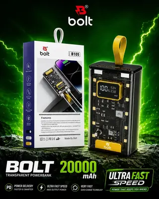 BOLT Power Bank 20000mAh Fast Travel Charging,Two Usb Port