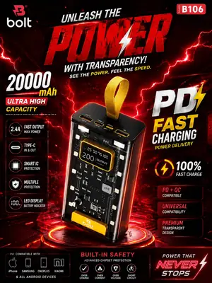 BOLT Power Bank 20000 mAh Fast Travel Charging, Two Usb Port