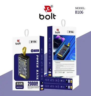 BOLT Power Bank 20000mAh Fast Travel Charging,Two Usb Port