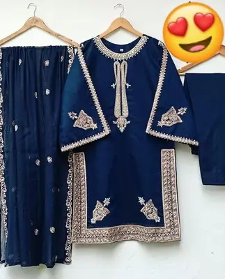 3 Pcs Women's Stitched Chiffon Embroidered Suit