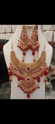 3 Layered Gold Plated Artificial Stones Bridal Set