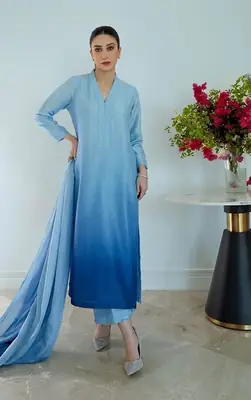 3 Pcs Women's Stitched Lawn Plain Suit