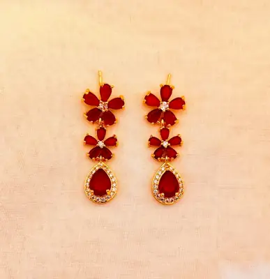 3 Layered 1 Carat Gold Plated Crystal Earrings