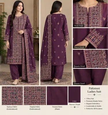 3 Pcs Women's Unstitched Embroidered Suit
