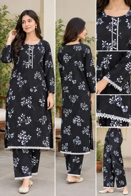 2 Pcs Women's Stitched Linen Block Printed Shirt And Trouser