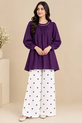 2 Pcs Women's Stitched Grip Plain Co-Ord Set