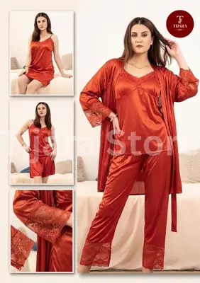 Women’s 5-Piece Jersey Nightwear Set with Lace Trim