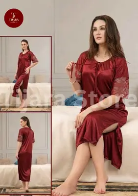 Women’s 1 Pc Jersey Bridal Nighty with Lace Sleeves