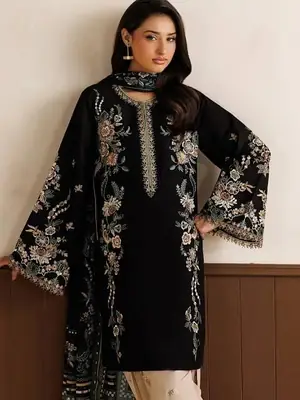3 Pcs Women's Unstitched Embroidered Suit(HB)