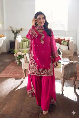 3 Pcs Women's Unstitched Embroidered Suit(HB)