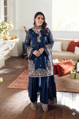 3 Pcs Women's Unstitched Embroidered Suit(HB)