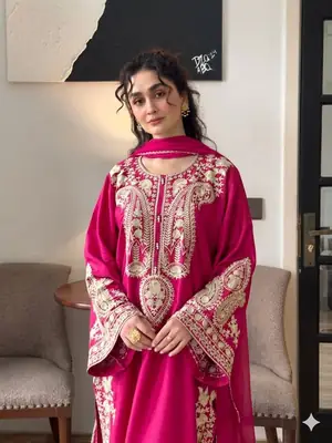3 Pcs Women's Unstitched Embroidered Suit(HB)