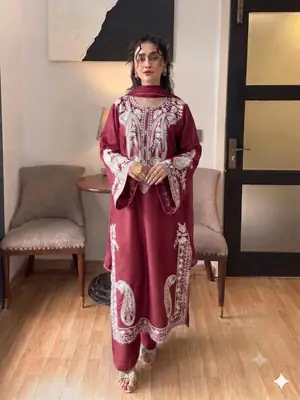 3 Pcs Women's Unstitched Embroidered Suit(HB)