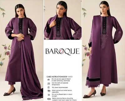 3 Pcs Women's Unstitched Embroidered Suit(HB)
