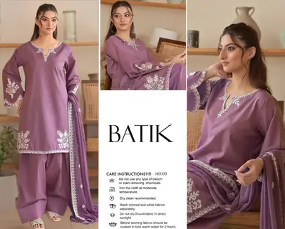 3 Pcs Women's Unstitched Embroidered Suit(HB)