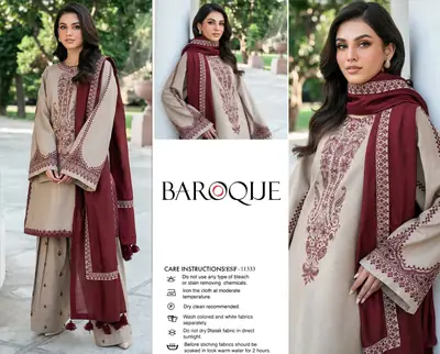 3 Pcs Women's Unstitched Embroidered Suit(HB)