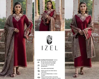 3 Pcs Women's Unstitched Embroidered Suit(HB)