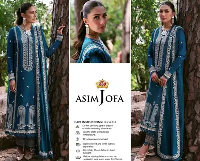 3 Pcs Women's Unstitched Embroidered Suit(HB)