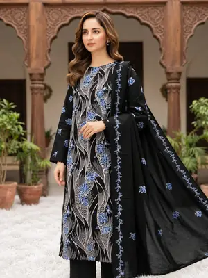 3 Pcs Women's Unstitched Embroidered Suit(MLight)