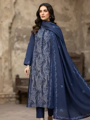 3 Pcs Women's Unstitched Embroidered Suit(MLight)