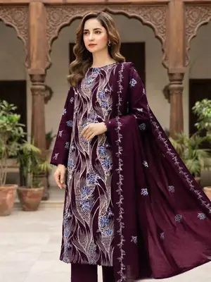 3 Pcs Women's Unstitched Embroidered Suit(MLight)