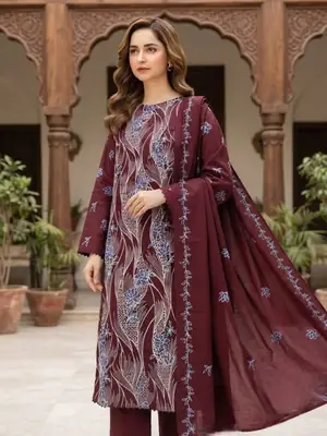 3 Pcs Women's Unstitched Embroidered Suit(MLight)