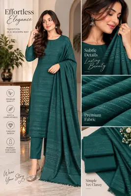 3 Pcs Women's Unstitched Zari Tilla Embroidered Suit(bf)