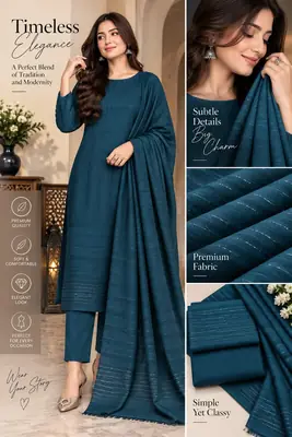 3 Pcs Women's Unstitched Zari Tilla Embroidered Suit(bf)