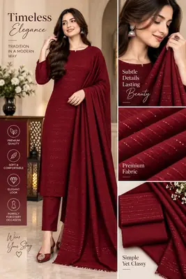 3 Pcs Women's Unstitched Zari Tilla Embroidered Suit(bf)
