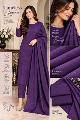 3 Pcs Women's Unstitched Zari Tilla Embroidered Suit(bf)