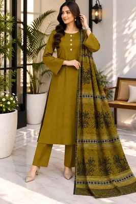 3 Pcs Women's Unstitched Plain Suit(bf)