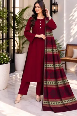3 Pcs Women's Unstitched Plain Suit(bf)