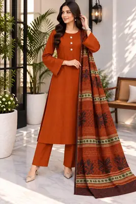 3 Pcs Women's Unstitched Plain Suit(bf)
