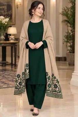 3 Pcs Women's Unstitched Plain Suit(bf)