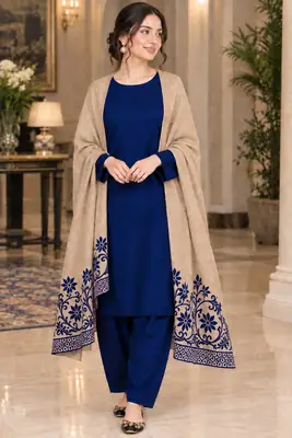 3 Pcs Women's Unstitched Plain Suit(bf)