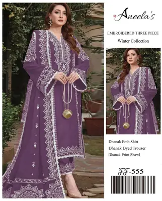 3 Pcs Women's Unstitched Embroidered Suit(F&f)