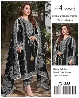 3 Pcs Women's Unstitched Embroidered Suit(F&f)