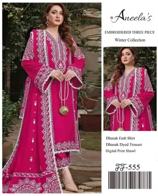 3 Pcs Women's Unstitched Embroidered Suit(F&f)