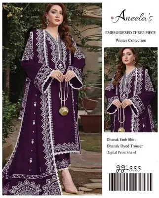 3 Pcs Women's Unstitched Embroidered Suit(F&f)